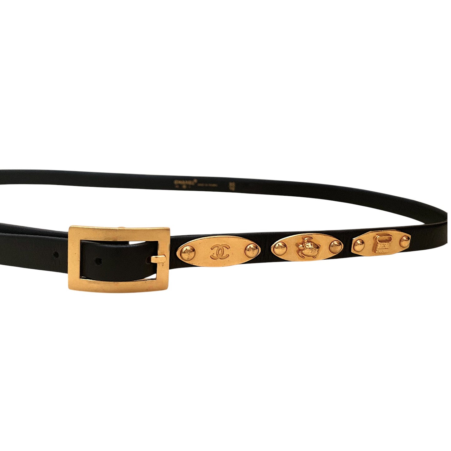 Chanel Black Leather Medallion Belt | Black & Gold 96P