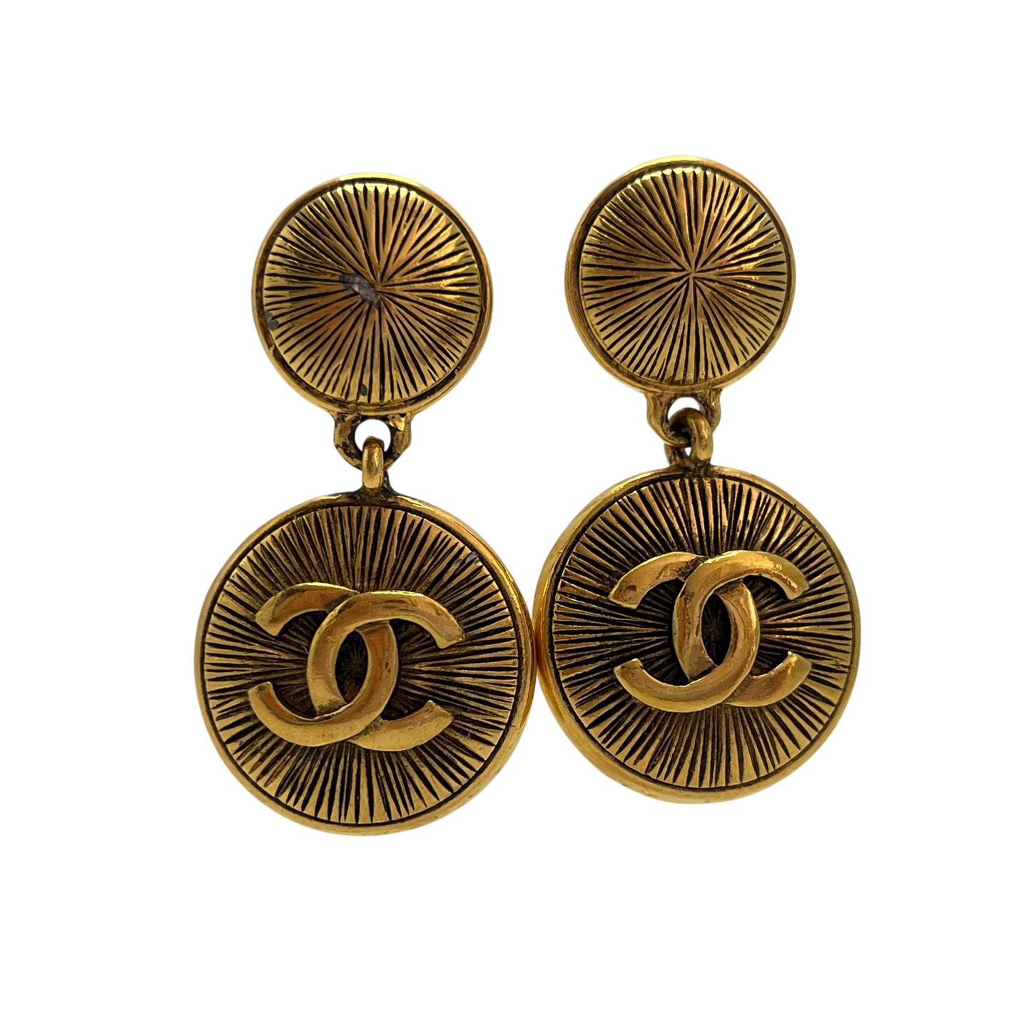 Chanel Medallion Drop Earrings | Gold 1980's