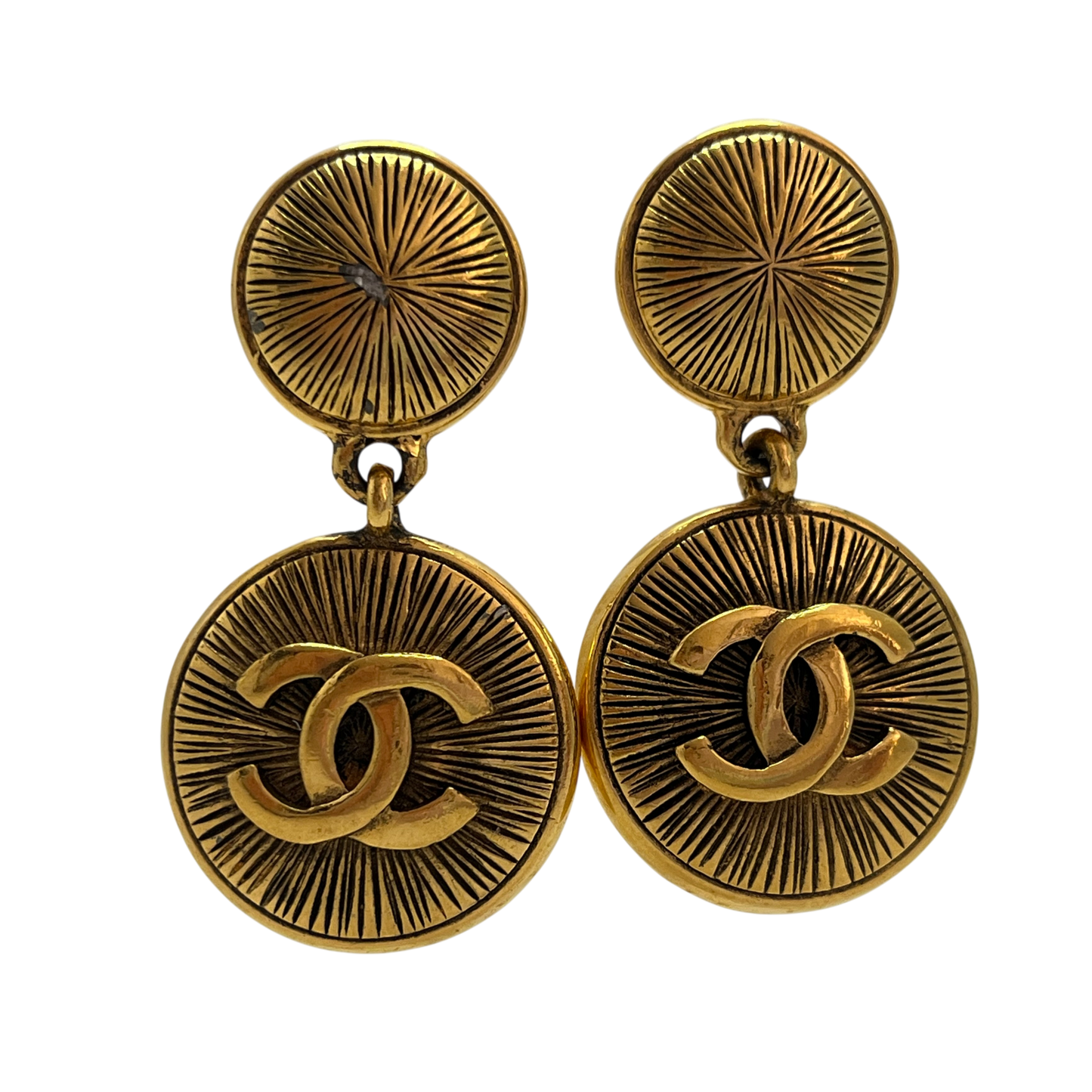 Chanel Medallion Drop Earrings | Gold 1980's