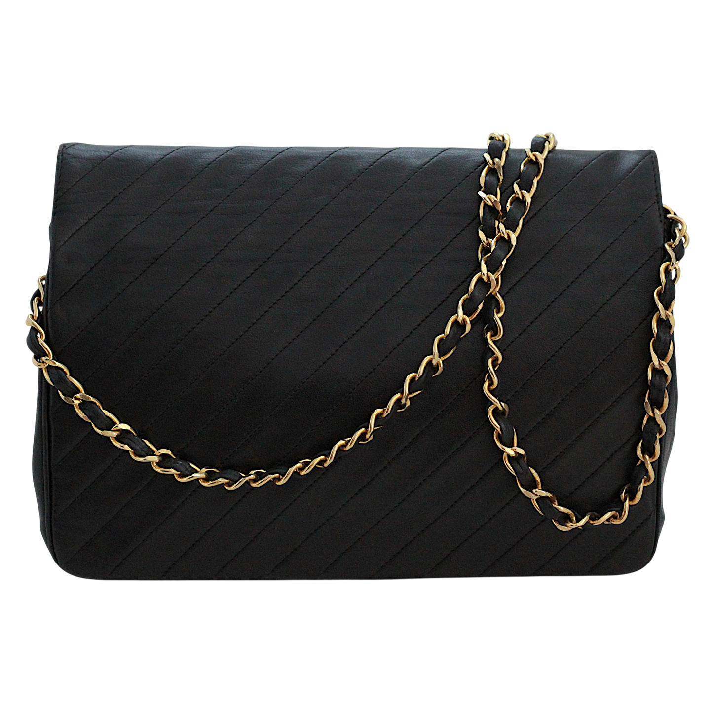 Chanel Black Lambskin Leather Flap Shoulder Bag | 1980's