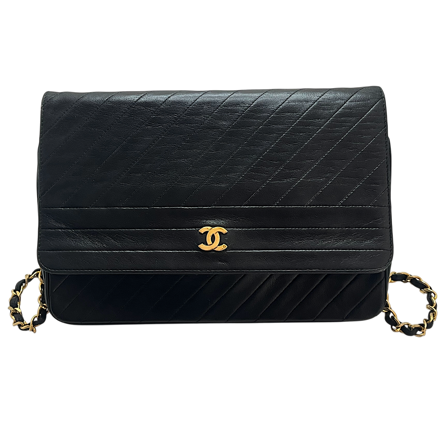 Chanel Black Lambskin Leather Flap Shoulder Bag | 1980's