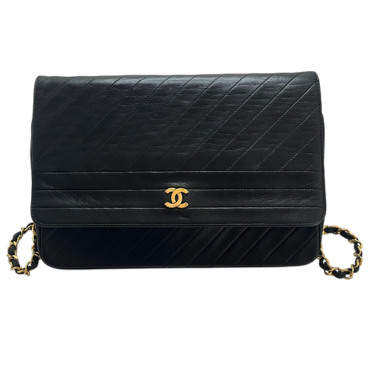 Chanel Black Lambskin Leather Flap Shoulder Bag | 1980's