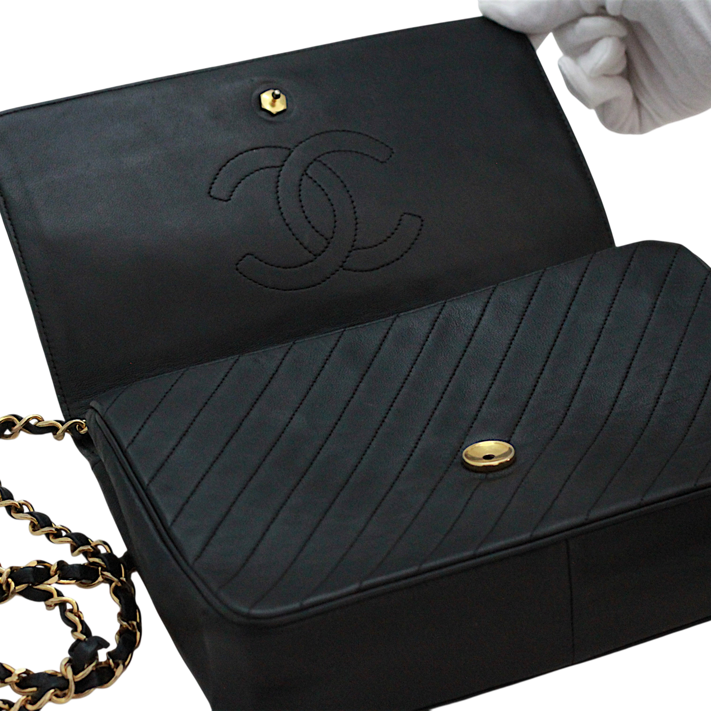 Chanel Black Lambskin Leather Flap Shoulder Bag | 1980's